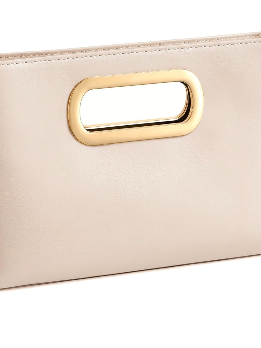 Cream Leather Clutch with Gold Oval Handle
